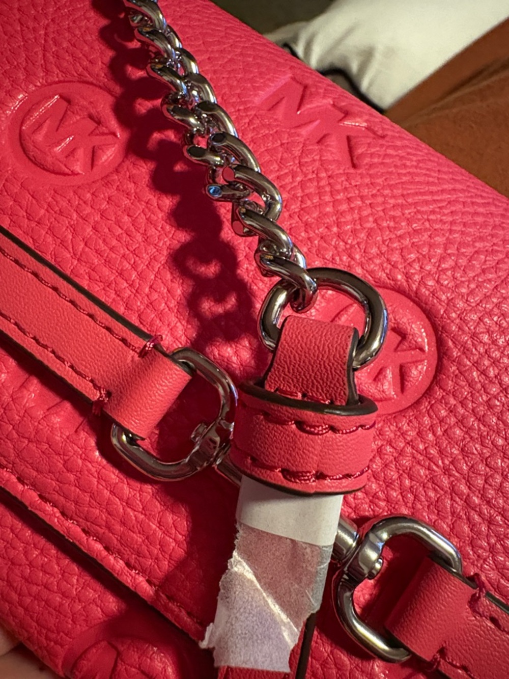 Michael Kors Hibiscus 🌺 Pink Embossed MK Leather Clutch with Silver Hardware ✔️📸 - Picture 7 of 16